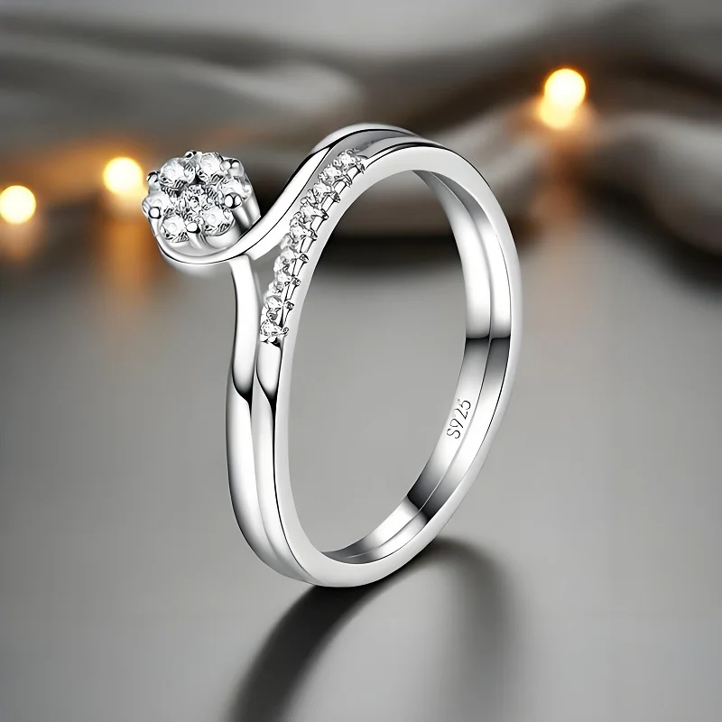 Delicate 925 Sterling Silver Flower Design Cubic Zircon Crystal Finger Rings for Women Girls Wedding Party Fashion Jewelry Gifts