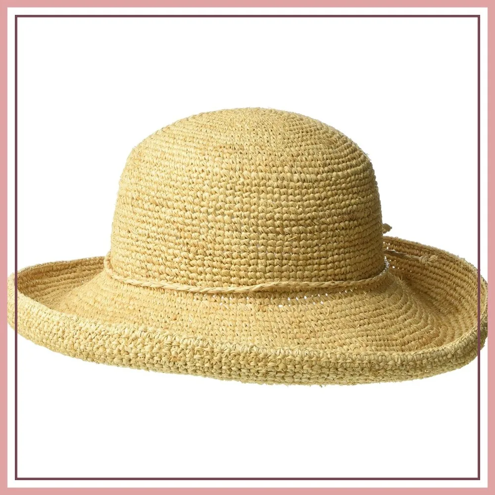 Women's Crocheted Raffia Sun Hat, Natural, One Size