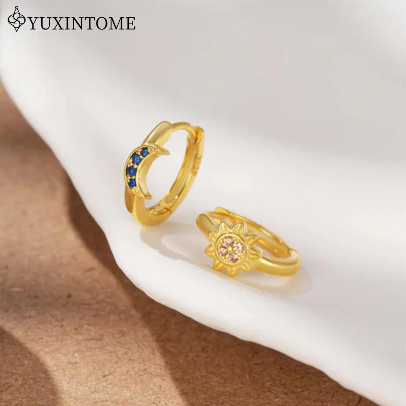 925 Sterling Silver Ear Needle Sun Moon/Star Zircon Hoop Ear Buckle For Women Vintage Earrings 2024  New Fashion Party Jewelry