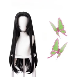 Anime Kochou Kanae Wig Kimetsu no Yaiba Cosplay Synthetic Black Long Heat Resistant Synthetic Hair Wigs Halloween