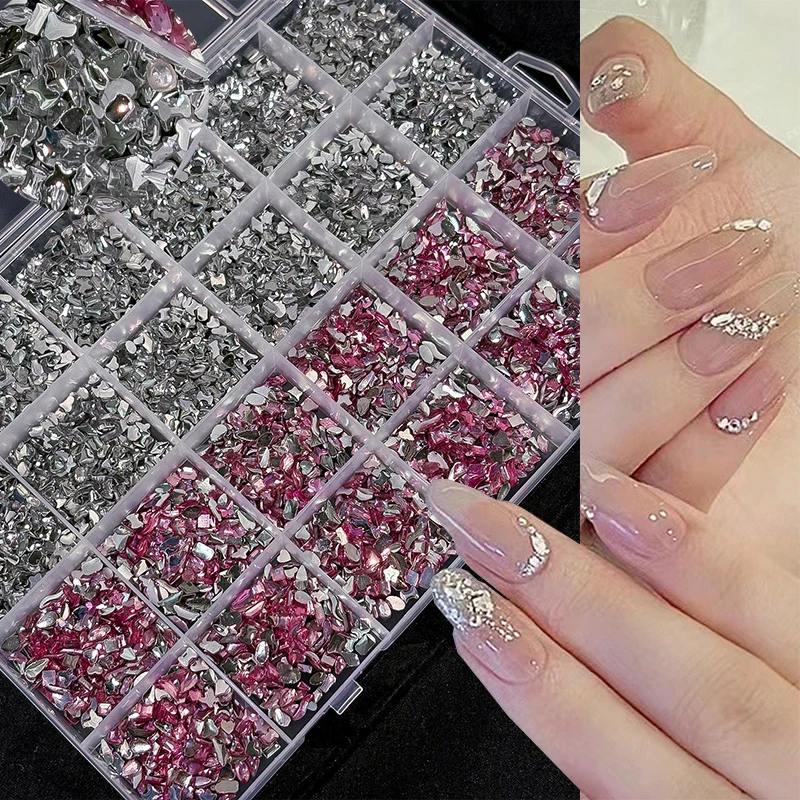 

24Grid 3D Mix, прозрачные розовые мини-драгоценные камни, стразы для дизайна ногтей, блестящие разноцветные украшения для ногтей с плоской задней поверхностью, аксессуары для салона дизайна ногтей