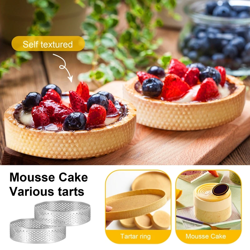12 Pack Stainless Steel Tart Rings 3 In,Perforated Cake Mousse Ring,Cake Ring Mold,Round Cake Baking Tools