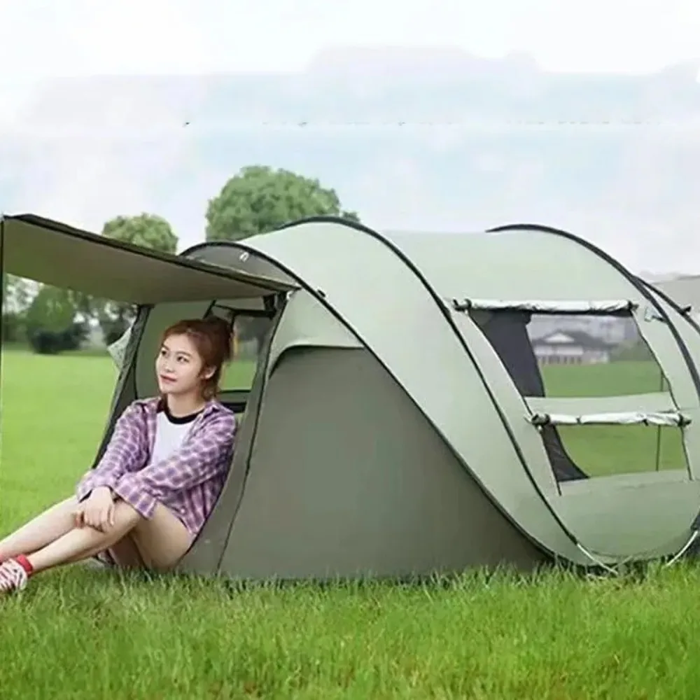 Instant Pop Up Outdoor Camping Tent 5-8 Person / 3-4 Person 2 Door 2 Mesh Window Sunshade Rainproof Boat Tent Easy Setup