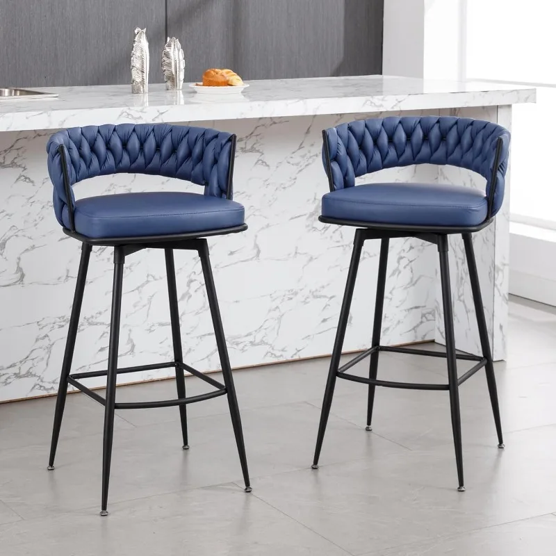 

BFZ Bar Stools Set of 2, Modern Faux Suede Barstools with Woven Back and Metal Leg, 180°Swivel Counter Stools 30" Seat Height Ba