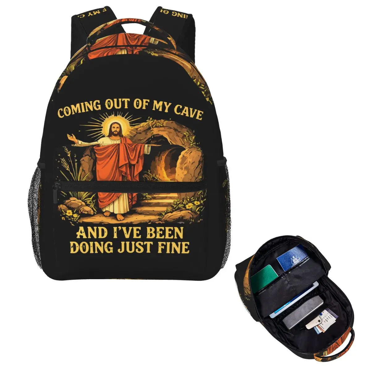 Jesus Coming Out Of My Cave And I Have Been Doing Just Fine Cage Killers Backpack School Bag Daypack Bookbag Shoulder Bags