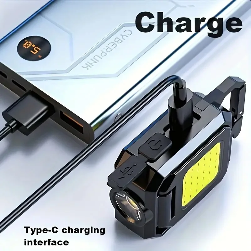 Mini LED Flashlight Keychain Light USB Rechargeable Waterproof COB Foldable Side Lights For Outdoor Camping Hiking Work Lighting