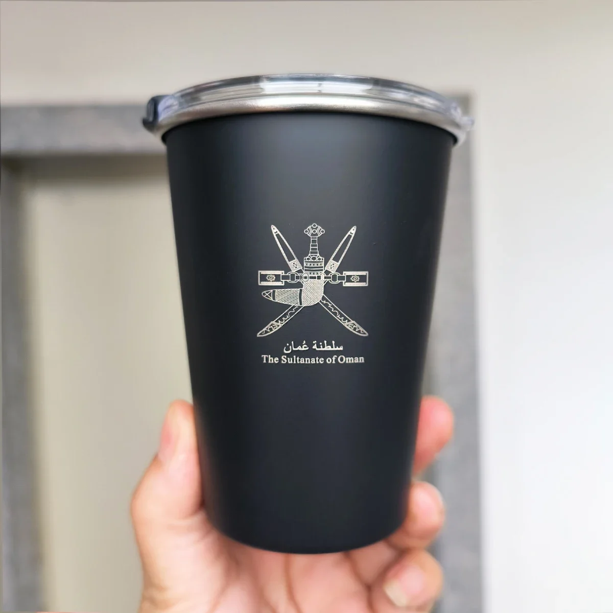 The Sultanate of Oman Logo Stainless Steel Cup with Lid 345ml Outdoor Camping Coffee Mug Wholesale