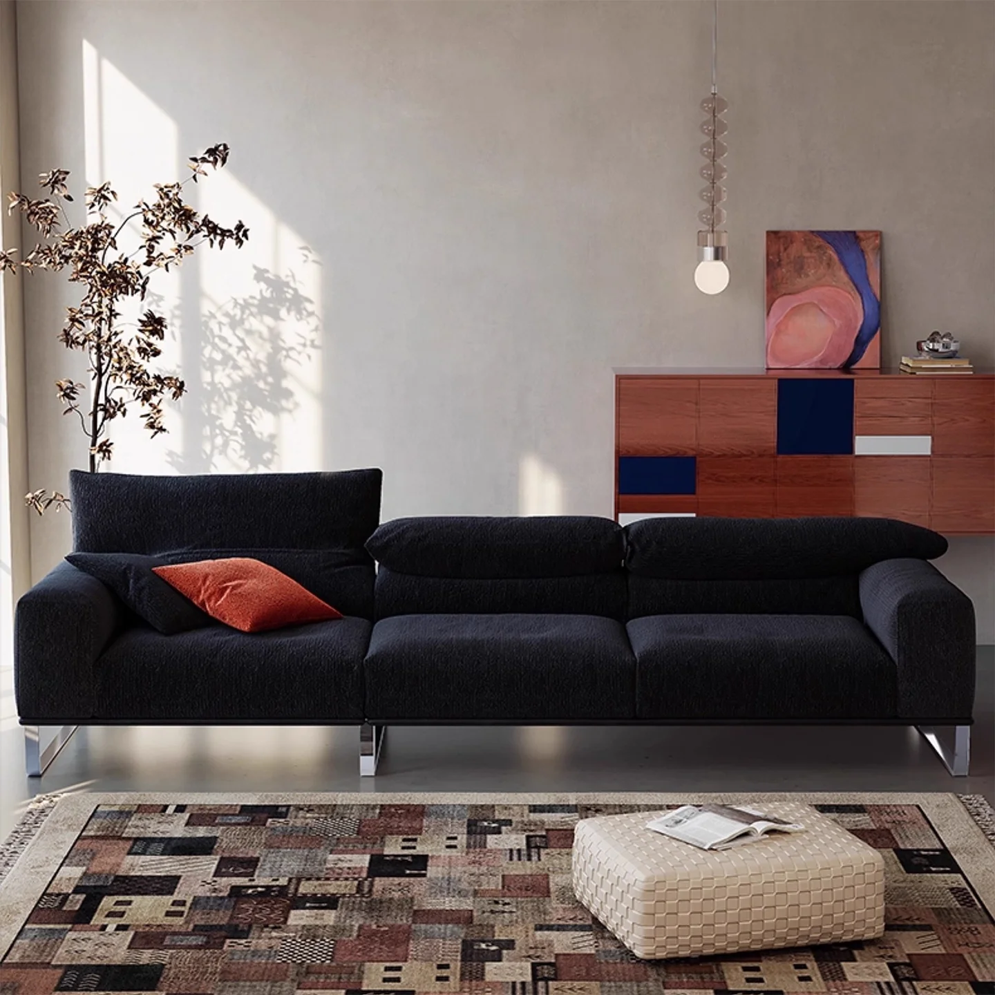 # Italian Minimalist Chenille 3-seater Living Room Sofa Set Bauhaus Modular Office Villa Apartment Hotel Adjustable Sofa