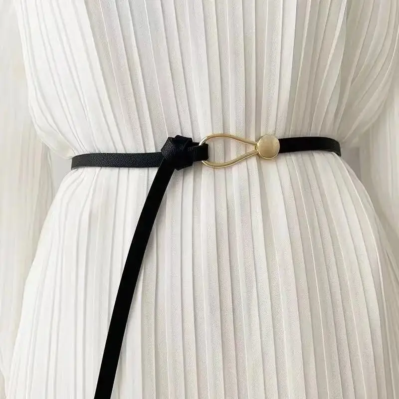 No-Hole geknoteter Gürtel Vintage Pu Leder Bund einfarbige Vintage dekorative Gürtel dünne Kleid Gürtel für Frauen – Detail 2