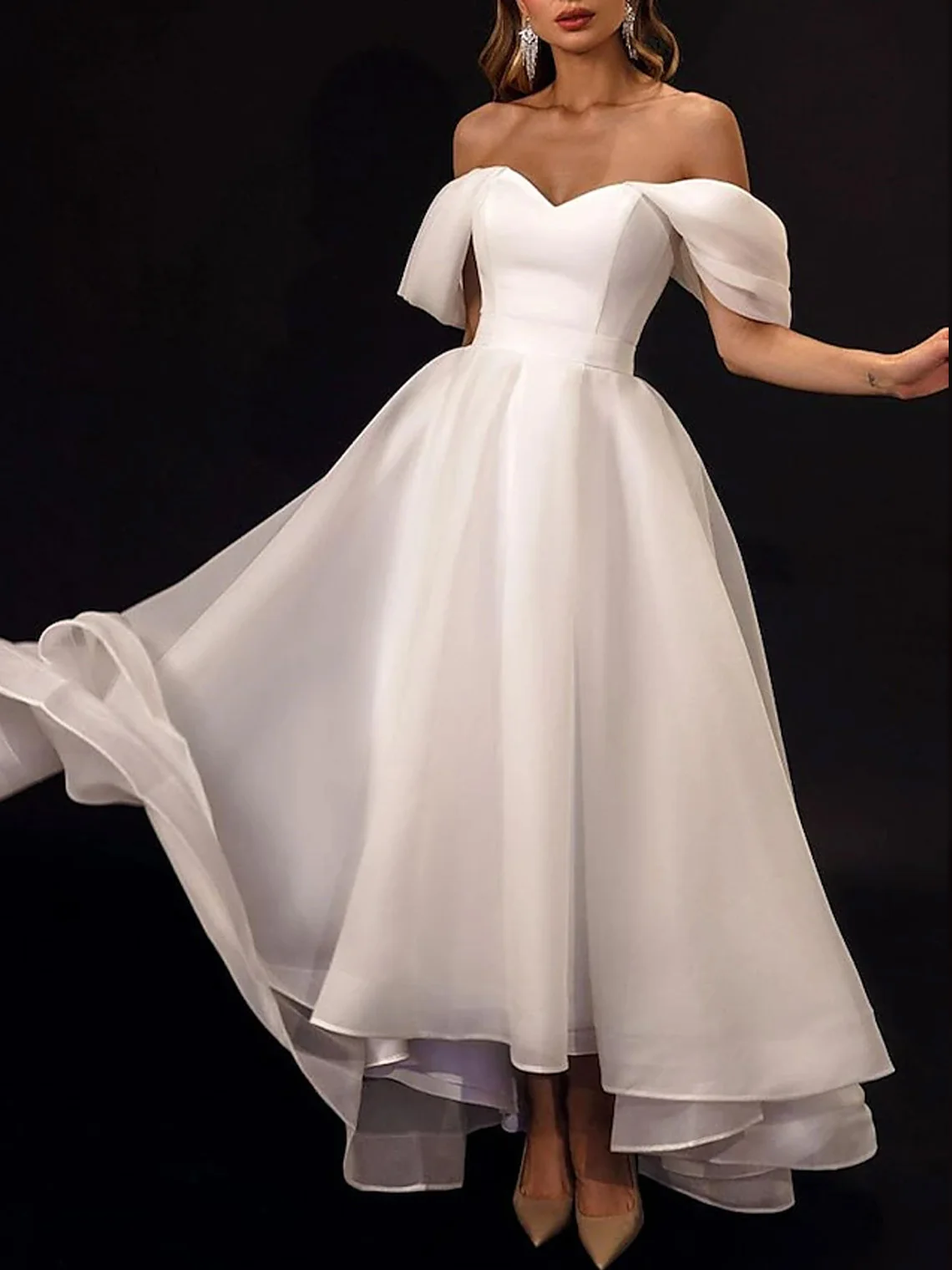 

Elegant Off Shoulder A-Line Chiffon Wedding Dress Cap Sleeve Ankle Length Romance Modern Bridal Gown 2025 free customized