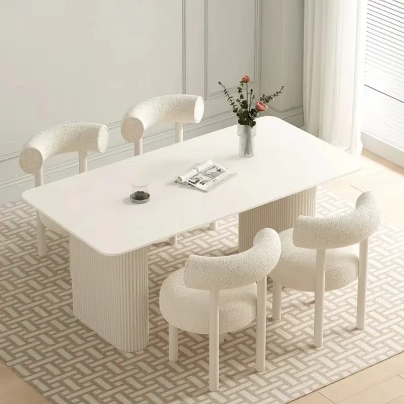 Modern Luxury Rectangular Dining Set 4 Seater 6 8 Dining Room Furniture Slate Top White Dining Table