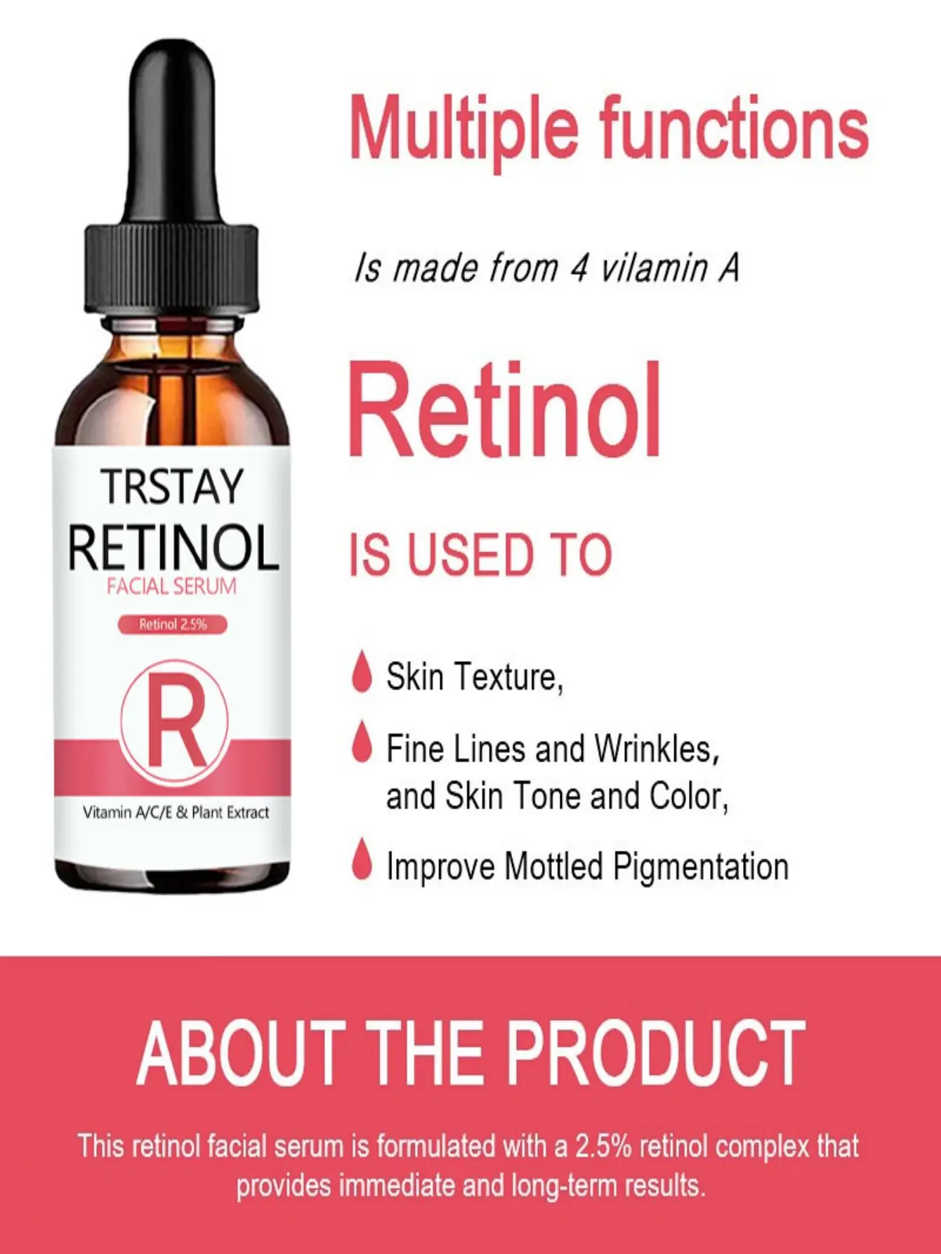 Retinol Face Serum 2.5% With Hyaluronic Acid Anti Wrinkle Whitening Moisturizing Brightening Retinol Essence Skin Care