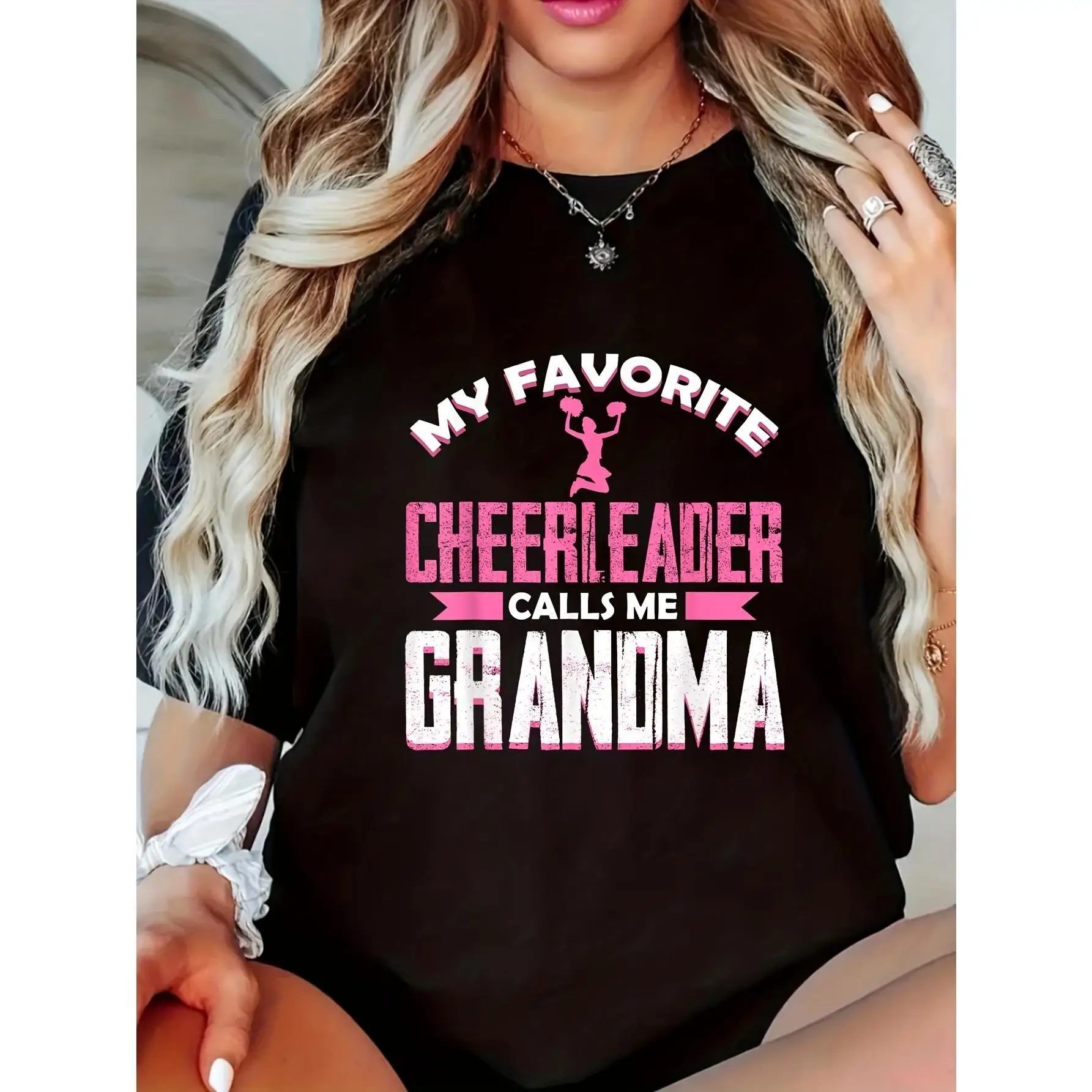 

Funny Grandma Graphic T-Shirt – My Favorite Cheerleader Calls Me Grandma Tee – Gift for Nana from Cheer Girl