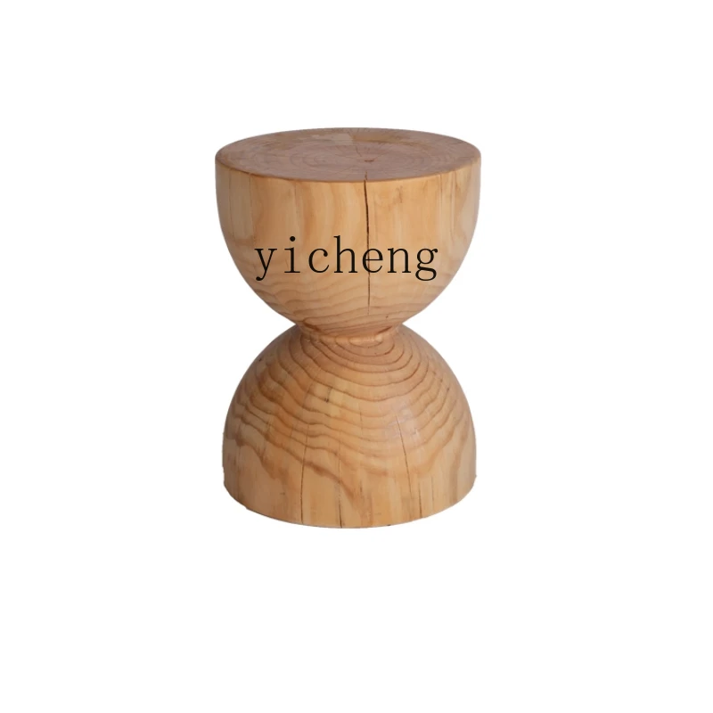 

Tqh Solid Wood a Block of Wood Or Stone Log Side Table round Stool Creative Wood Tree Pier Root Carving