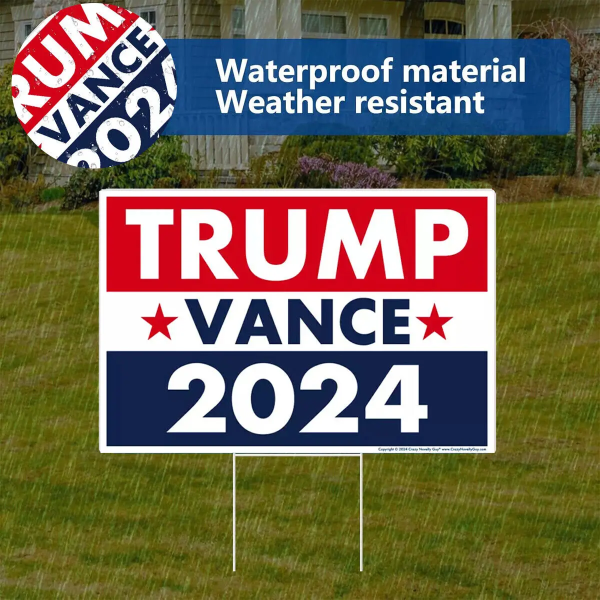 

Donald Trump JD Vance 2024 18" X 24" 2-Sided Yard Sign Metal H-Stake