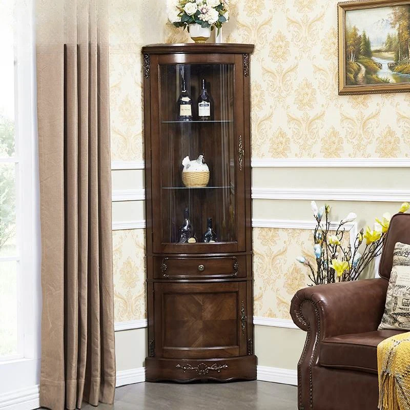 

American Solid Wood Corner Cabinet Corner Shelf Curved RestaurantTriangle Wine