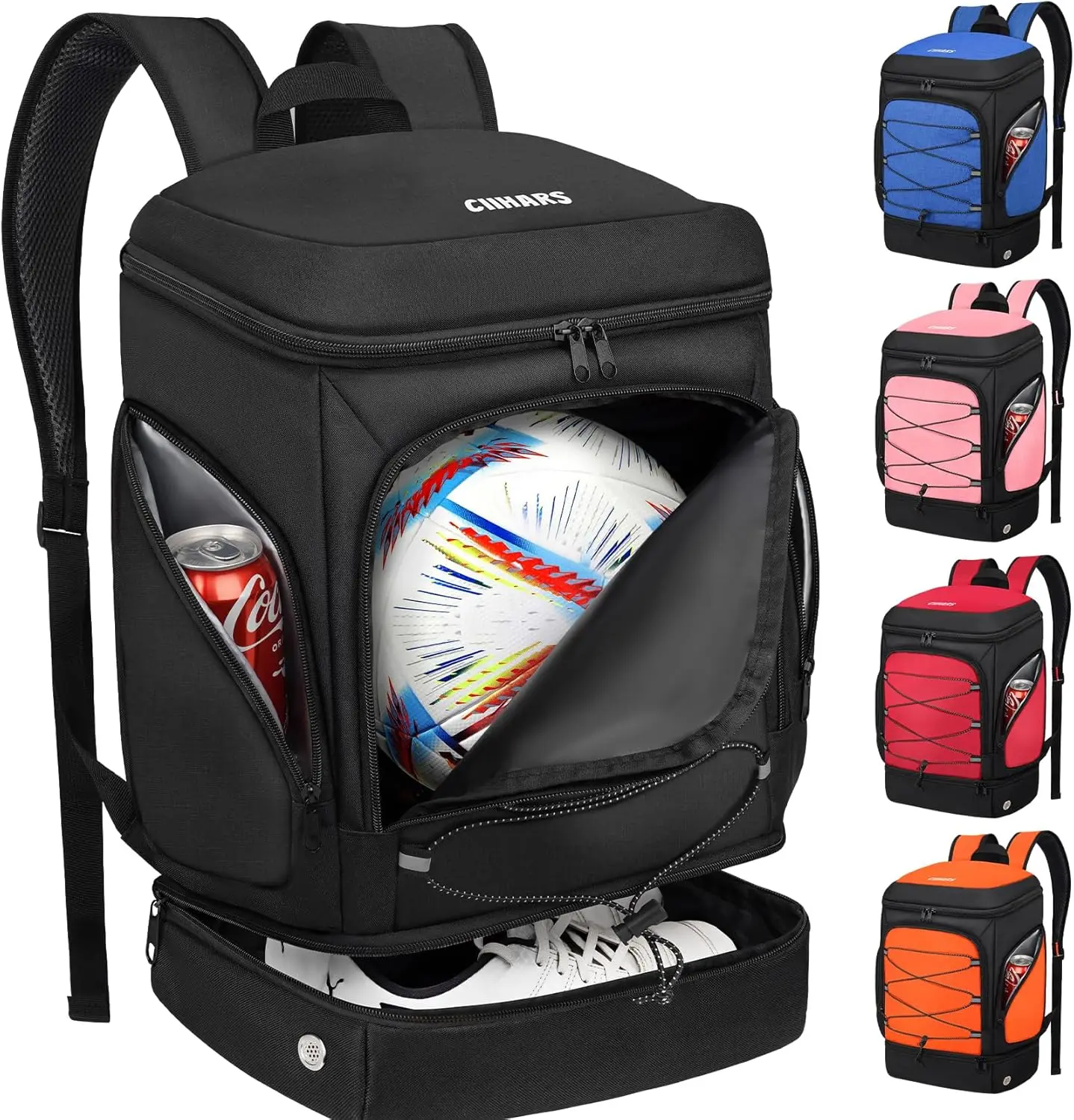 

Soccer Backpack with Ball Holder, Water Resistant, Separate Cleat Compartment, 28L