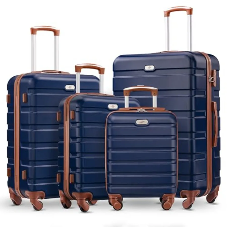 

Suitour 4 Piece Luggage Sets Hard Shell Suitcase Set with Spinner Wheels 16 20 24 28inch Travel Sets Navy Brown