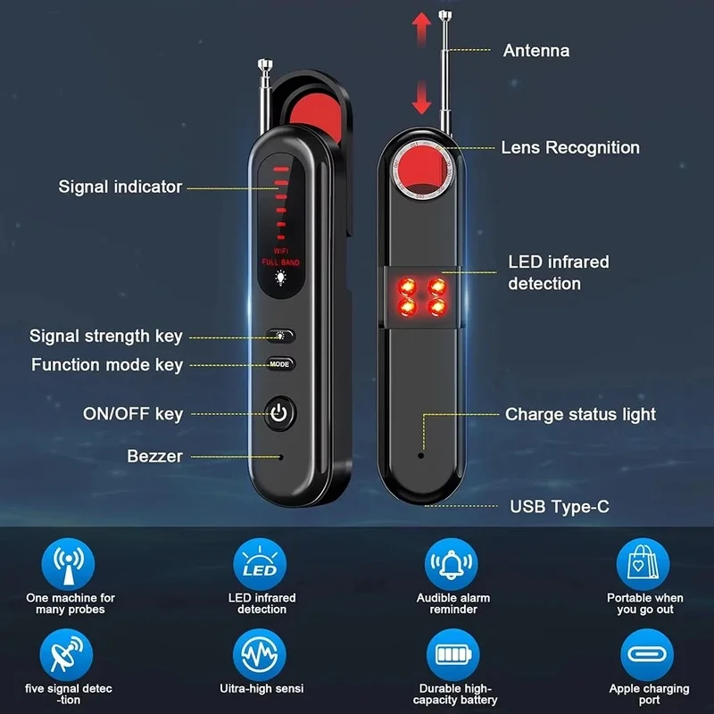 Anti Camera Detector Upgraded Anti Spy Gadget GPS Tracker Finder Bug Detector Wireless RF Signal Infrared Scanner