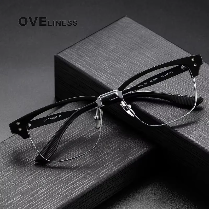 

2026 Fashion Eyeglasses frames Vintage Luxury Acetate Titanium Eyewear Square Glasses Frame For Men Women male full spectacles