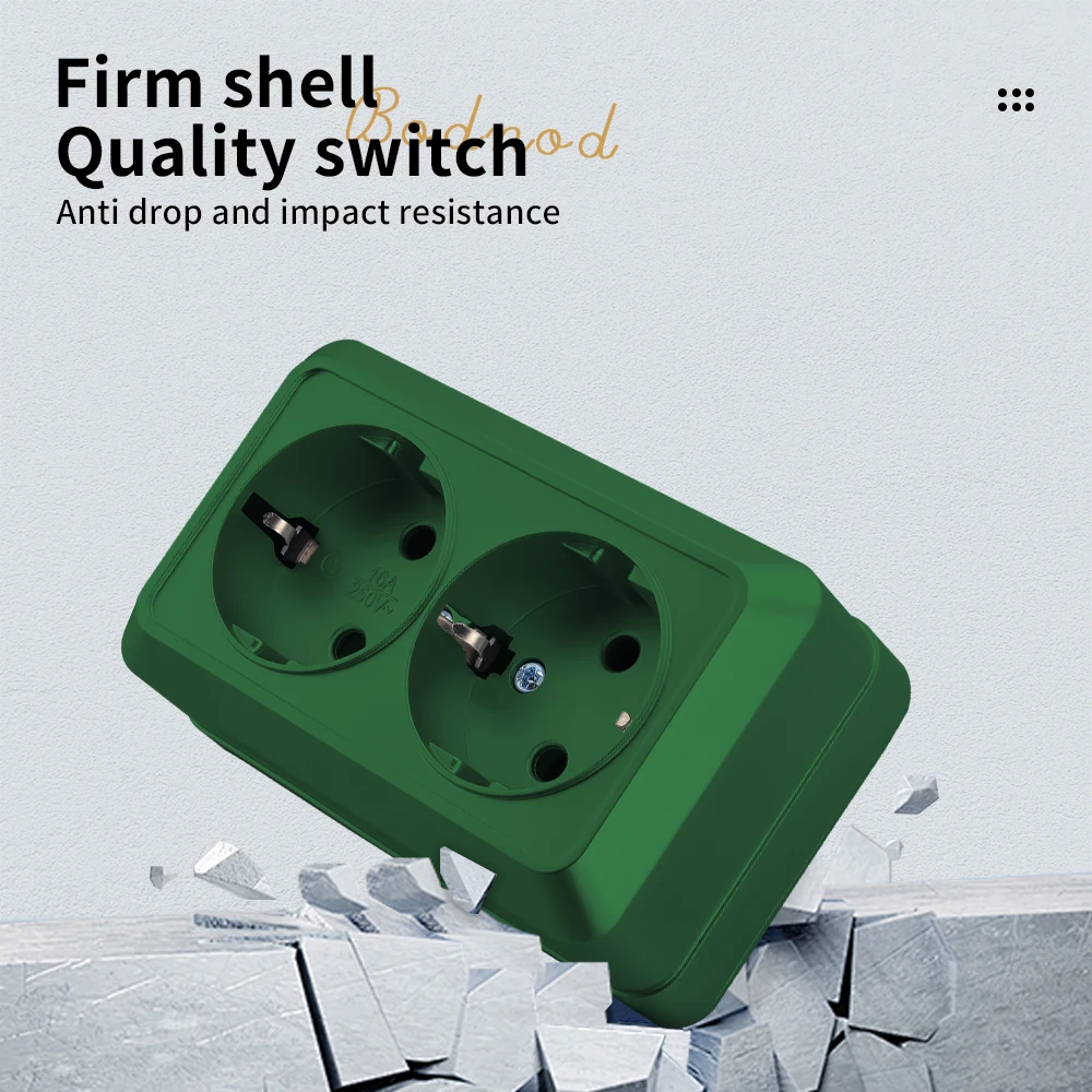Green Wall Surface Classic Flame Retardant Plugs Socket EU Standard With Ground Paint Plastic Electrical Outlets Power Sockets