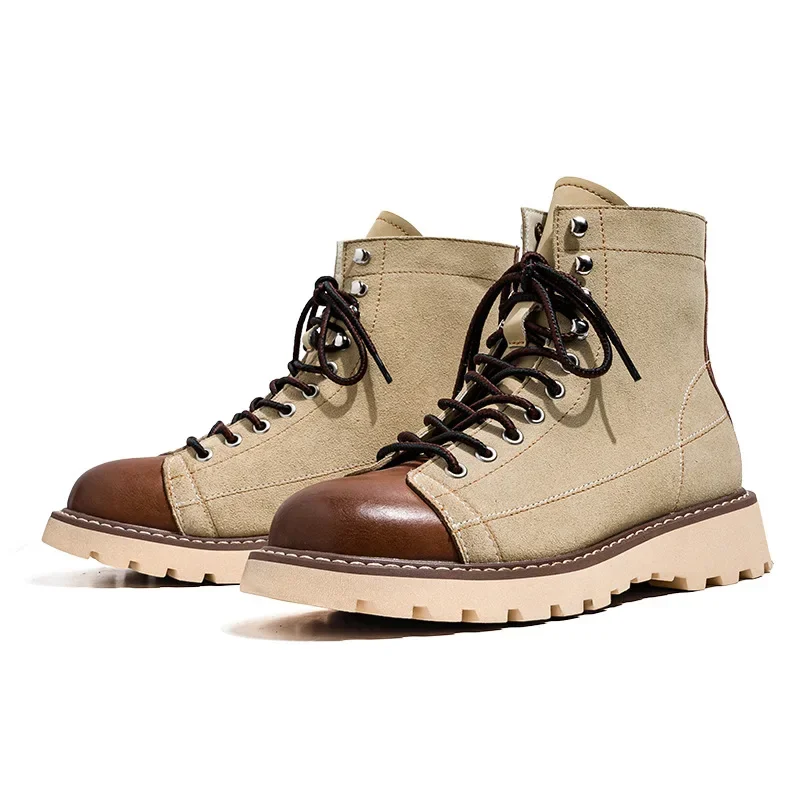 New Handmade Vintage Men Casual Ankle Boots British Cow Leather Outdoor Tooling Motorcycle Boots Autumn Winter Platform Boots