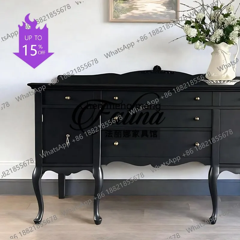 

M45 French vintage entryway cabinet carved high-end solid wood storage cabinet living room wall-to-wall sideboard