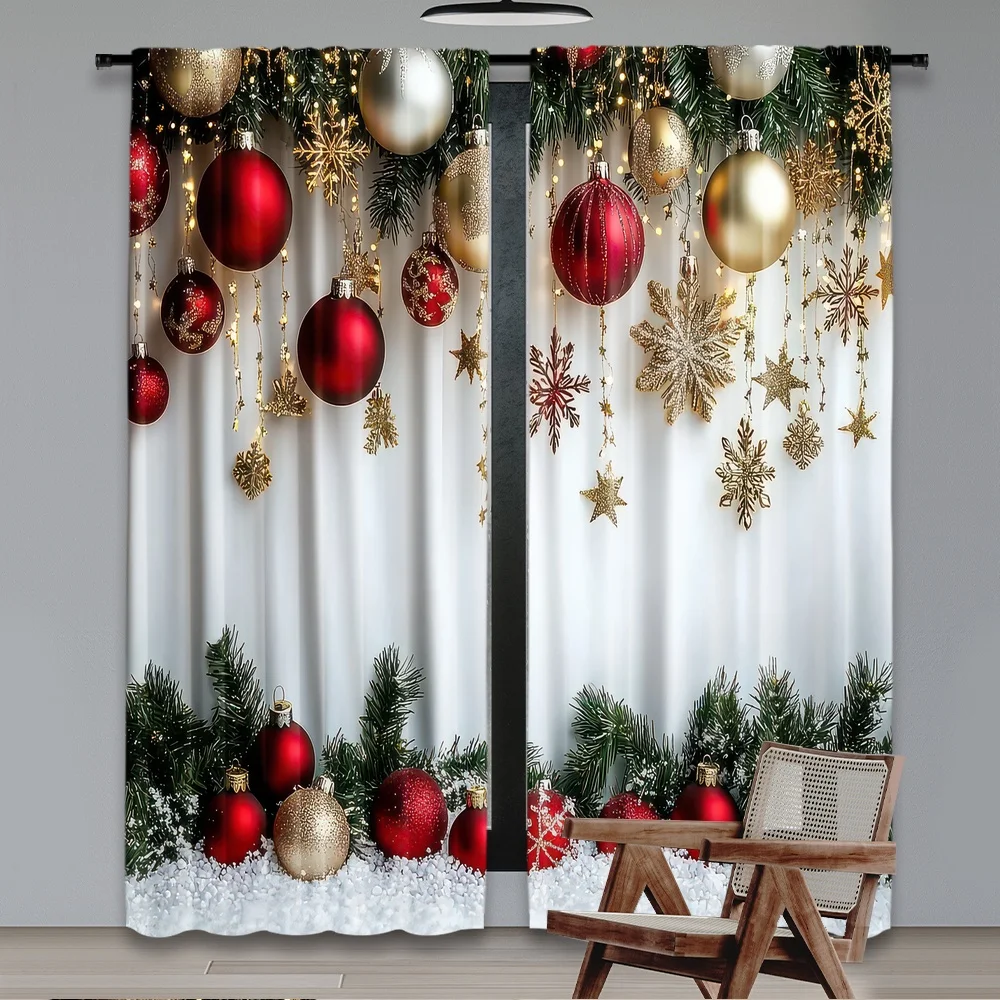 2pcs 2D flat printing Popular Christmas curtains Festive Ornaments(2) Digital Printed Polyester Drapes Family Party Use for Art