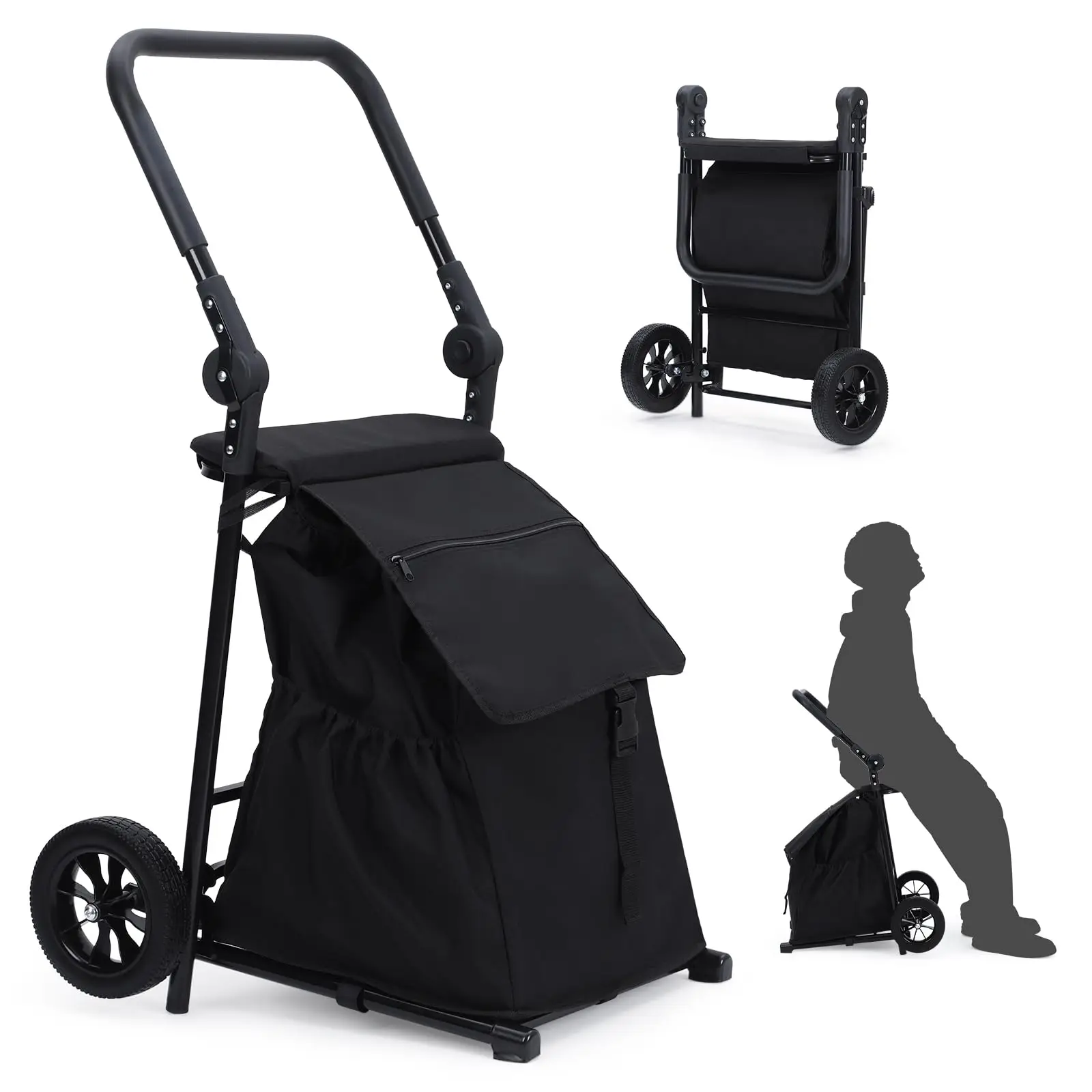Carro de comestibles plegable 2 en 1, carrito de compras plegable portátil con bolsa impermeable extraíble de 32,5 gal