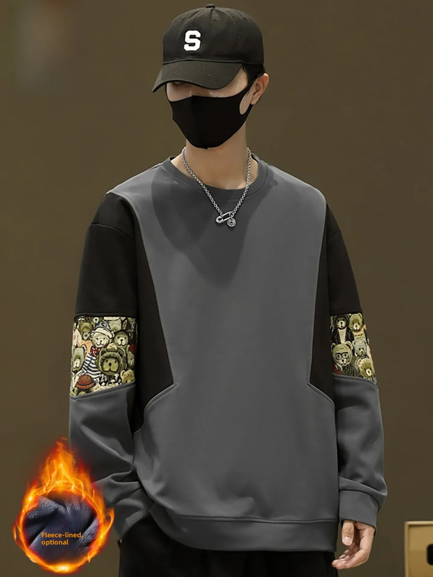

Loose Fit Men's Crew Ne Sweatirt Embroidered Long Sve Casual Top Faionable Chinese Sle round Ne Pullover Hoodie