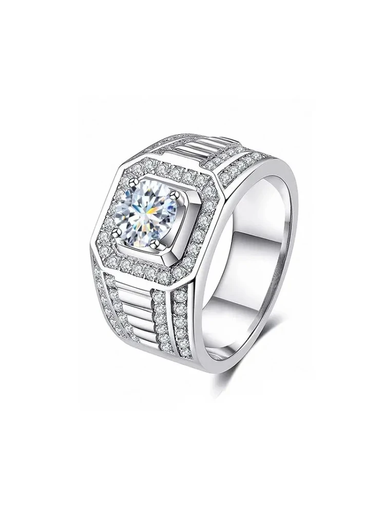 Echte 1CT zertifizierte Luxus-Moissanit-Diamant-Eheringe für Herren aus 925er Sterlingsilber, hochwertiger edler Schmuck – Detail 5