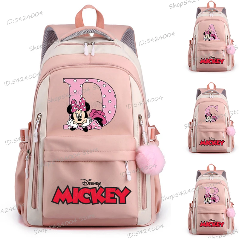 

Mickey Minnie Mouse Anime Letter A-Z Backpack Student Children Teeneger Schoolbags Large Capacity Bag Girls Boys Book Bags Gifts