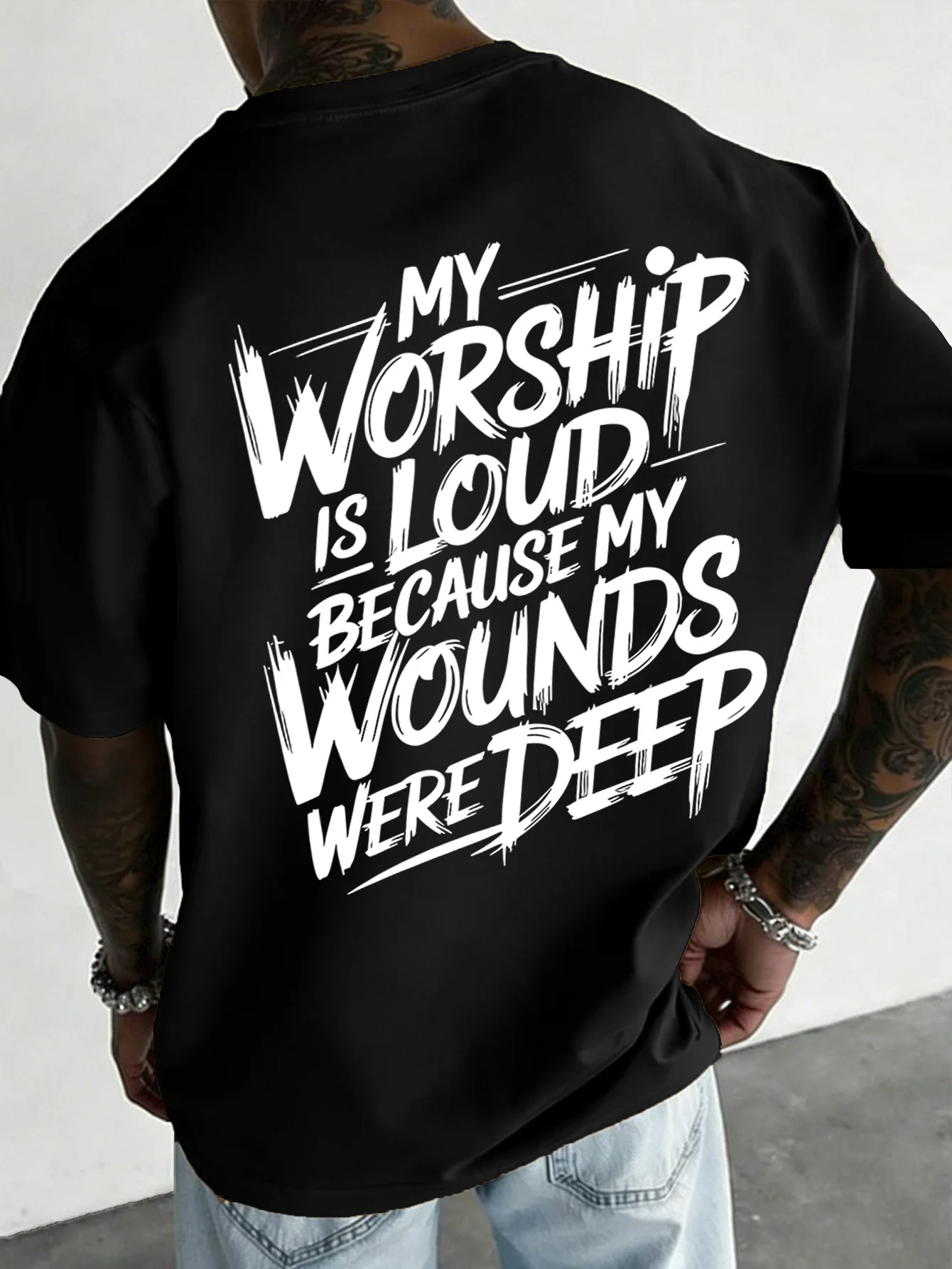 My Worship Loud T-shirt Wounds Believe in Upward Printed T-shirt Summer unisex Loose and Breathable cotton T-shirt Top