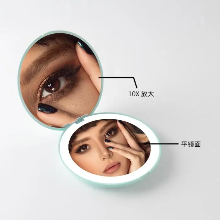 draagbare led make-upspiegel 10x vergroting Handheld opvouwbare zakreismake-upspiegel Beauty Makeup Tools