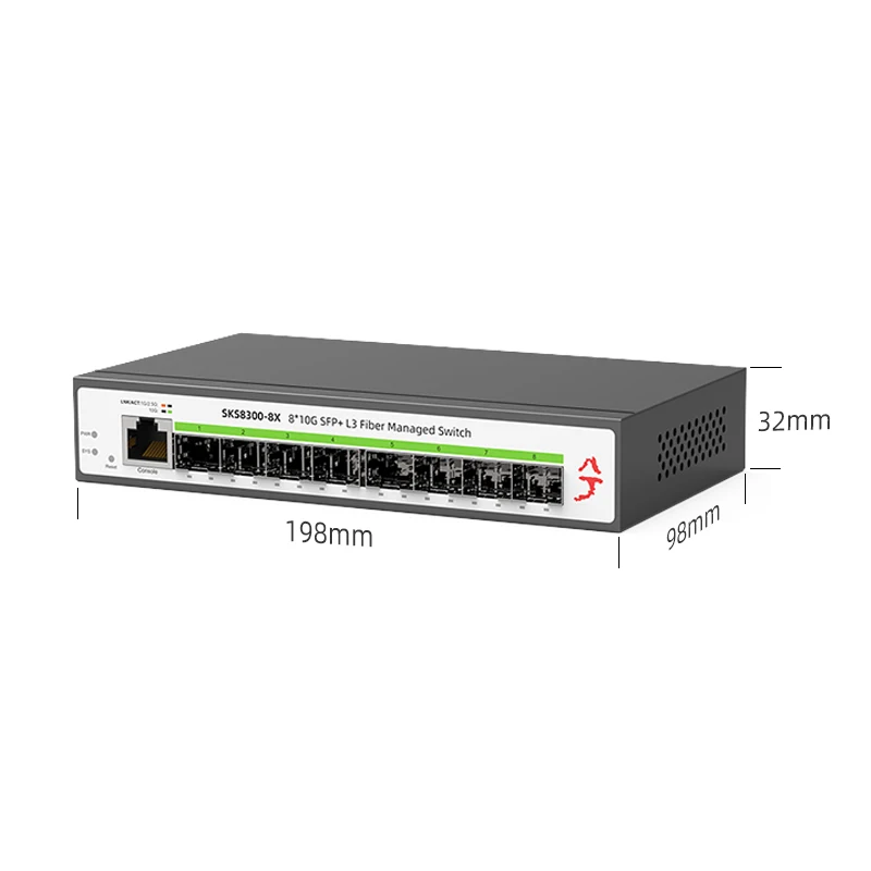 XikStor 8 Ports 10-gigabit SFP+ L3 Managed Network Switch Support DHCP Dynamic Routing Support VLAN Division Port Aggregation