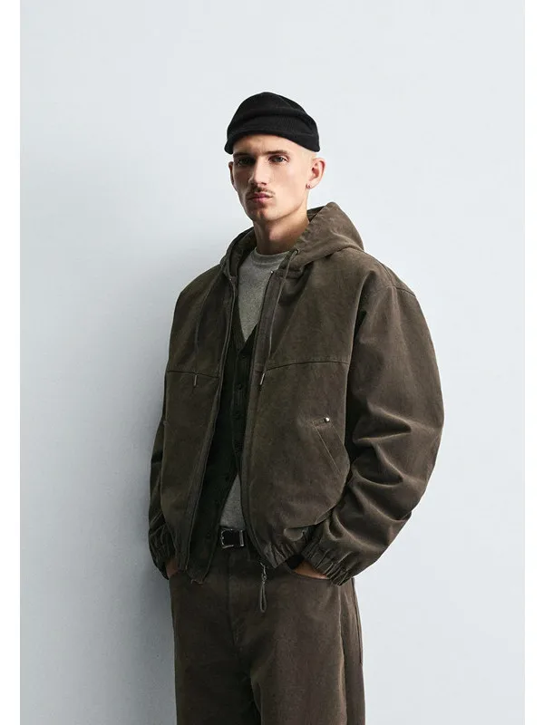 

Men's Casual Hooded Jacket Autumn Winter Loose Fit Micro Cotton Inner Lined Coat Warm Polyester Fiber Fill Youth Fashion