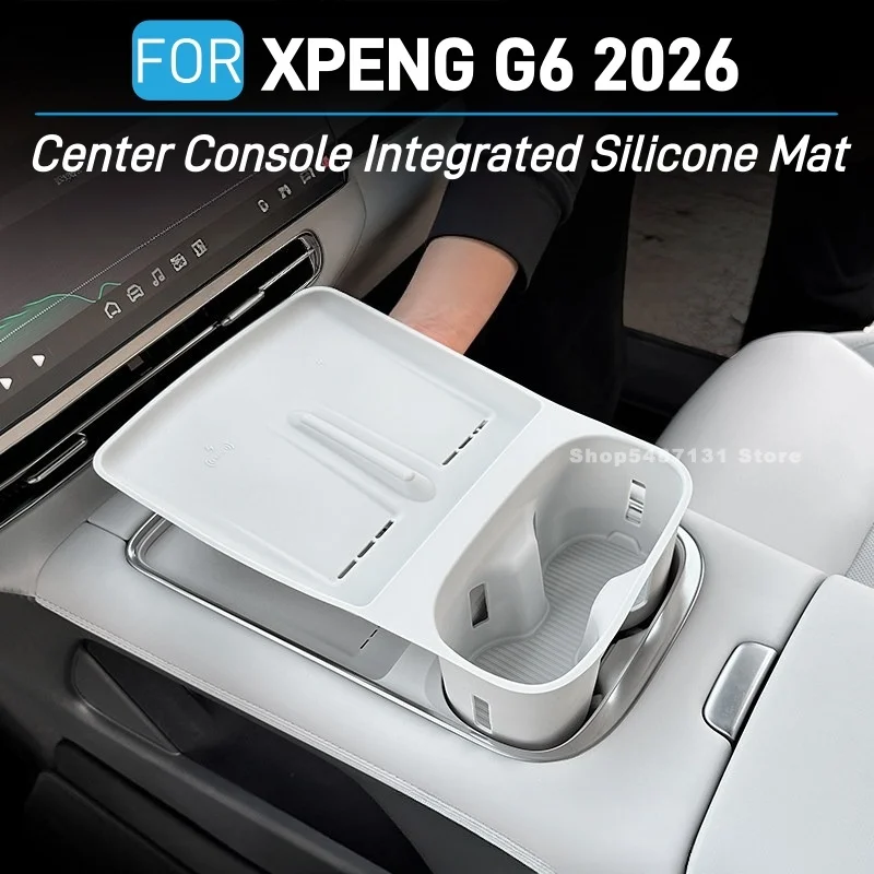 For XPENG G6 2026 Center Console Integrated Silicone Mat Wireless Charging Cup Holder Pad Car Interior Accessories
