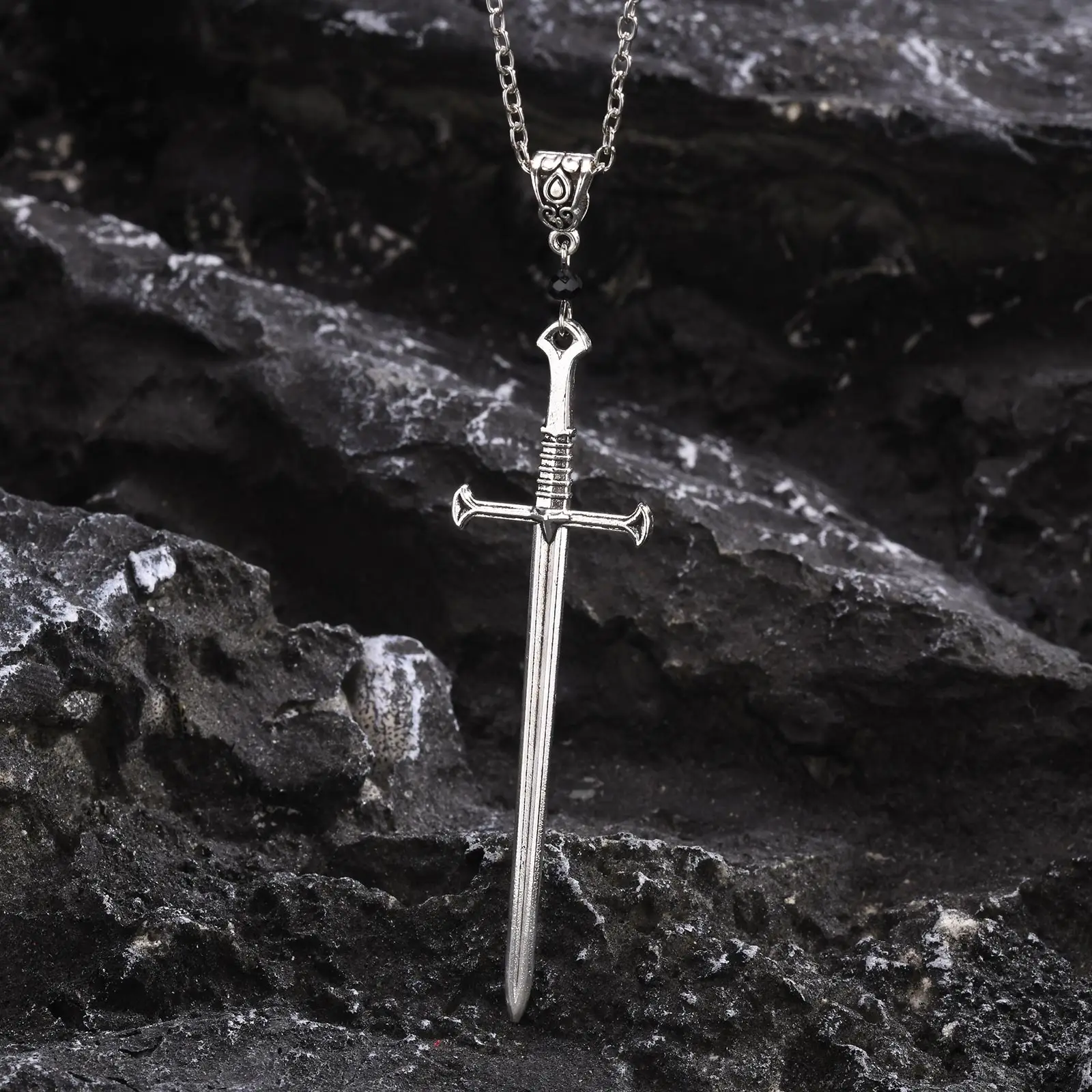 Vnox Mens Punk Rock Sword Cross Pendant Necklaces, Retro Gothic Long Knife Necklace Hip Hop Jewelry for Women Teens