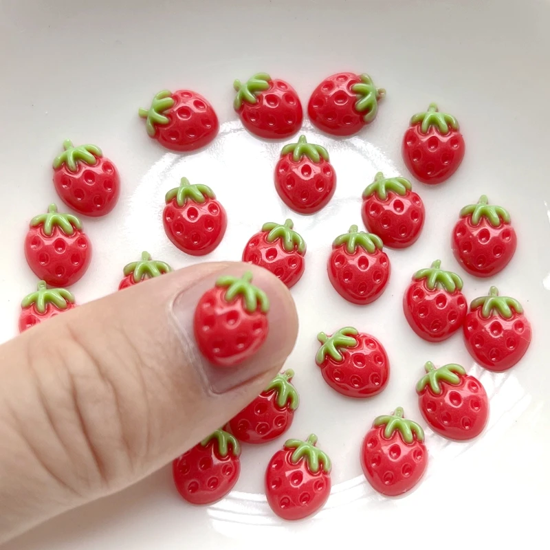 50pcs cute red light changing strawberry shaped nail resin decorations DIY scrapbooking embellishments
