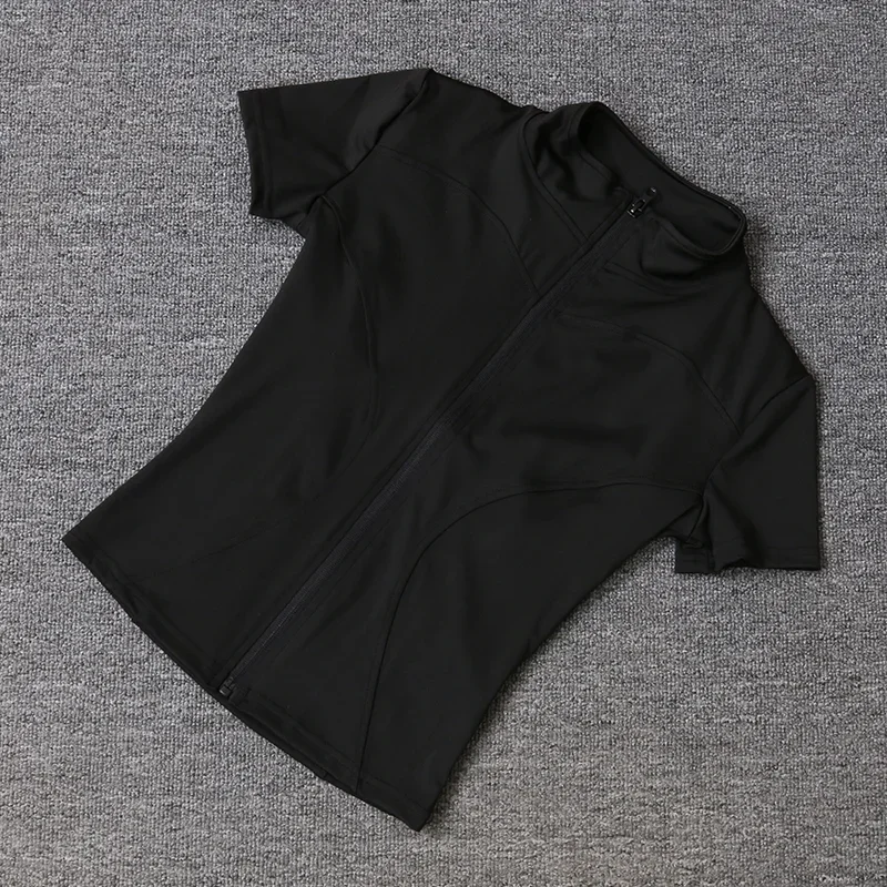 Summer High Quality Waist Slimming Training Tops Women\'s Quick-drying Tight Stand Collar Full Zipper Short Sleeves Yoga shirts