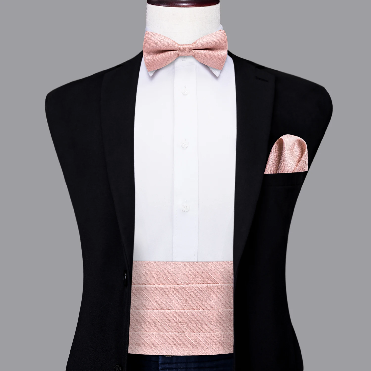 Hi-Tie Silk Salmon Pink Mens Cummerbunds Vintage Jacquard Bowtie Hanky Cufflinks Cummerbund Belt Corset For Male Wedding Events