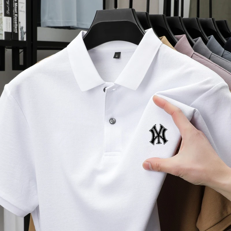 Men's short-sleeved pure cotton breathable business style button-down collar breathable summer wear, 2026 new style T-shirt.