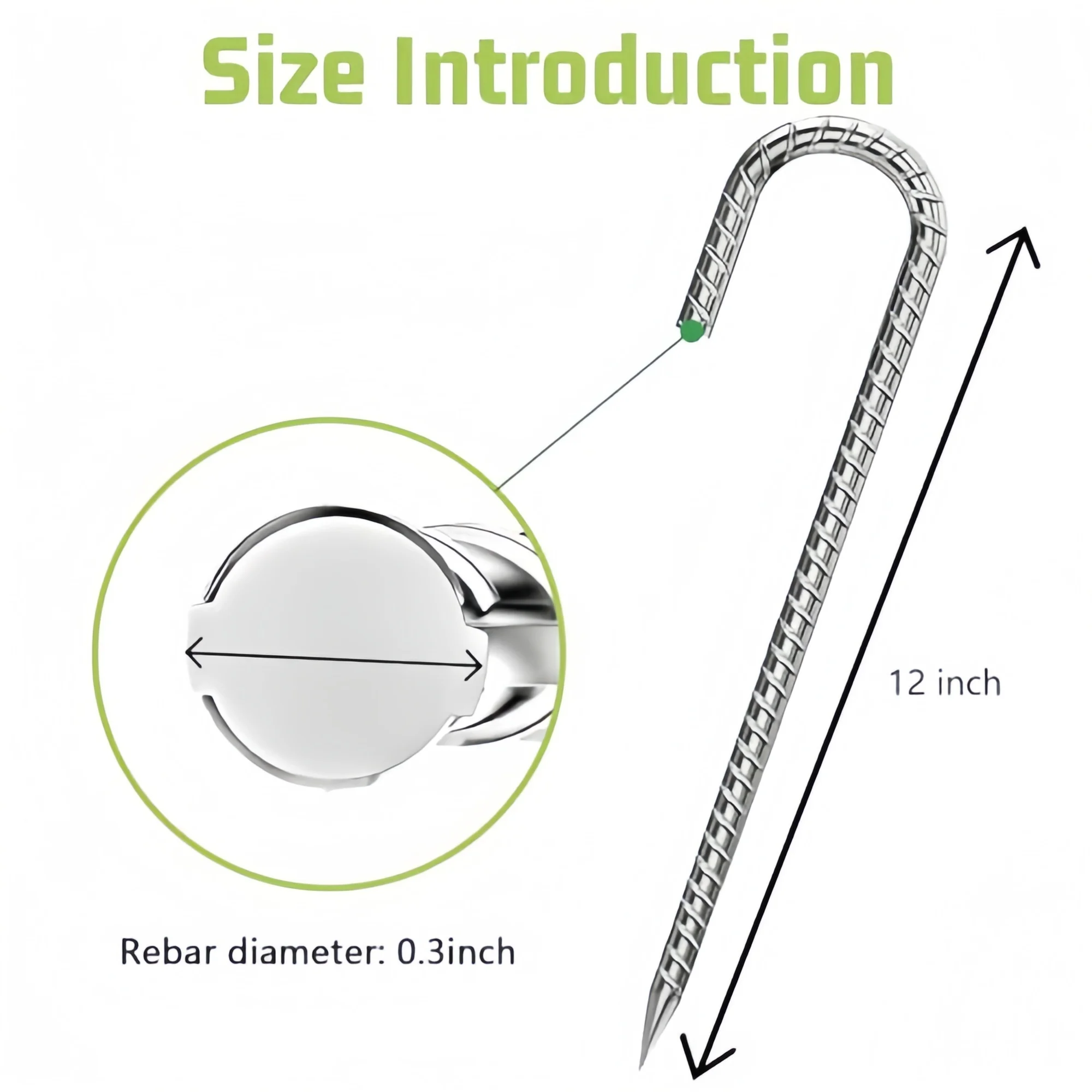 Rebar-Stakes-12-Inch, Ground Stakes Heavy Duty J-Hook Ground Anchors for Garden Dog Fence Coop Decorations Deer Fence 4pcs