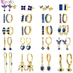 925 Sterling Silver Needle Dark Blue Zircon Series Hoop Earrings for Women  Heart Circle Piercing Huggie Earring Fashion Jewelry