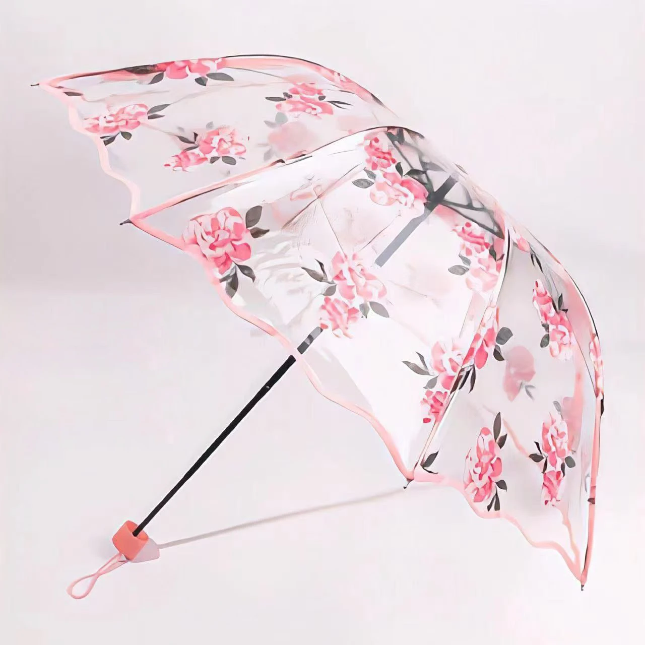 Personality Thicken Parapluie Three Fold Transparent Princess Umbrella Rose Deer PVC Clear Women Men Rain Umbrellas Parasol