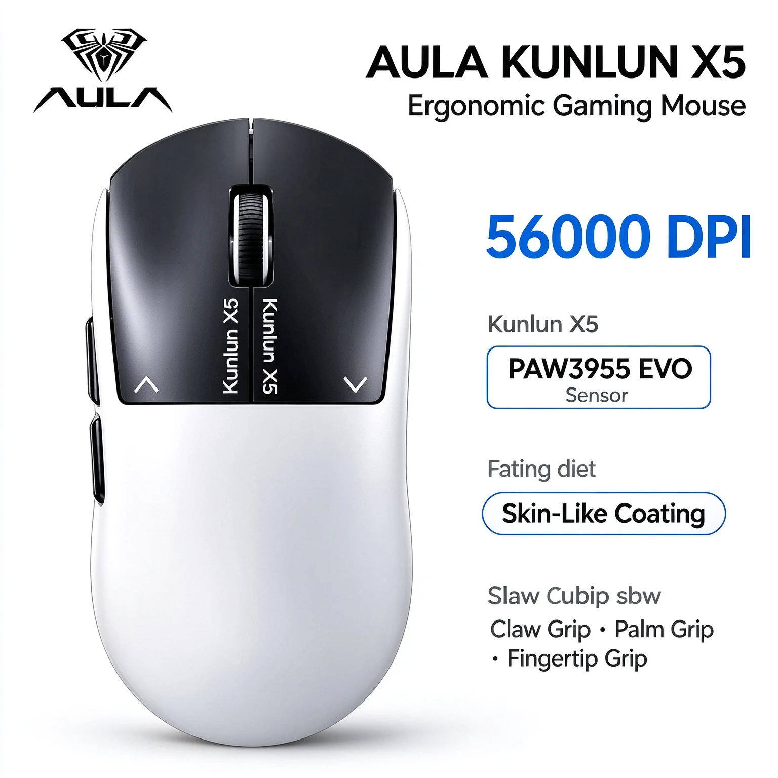 AULA Kunlun X5 Mouse Featuring SSHS Electromagnetic Micro-switch Technology Dual 8K Polling Rates Professional Gaming Mouse