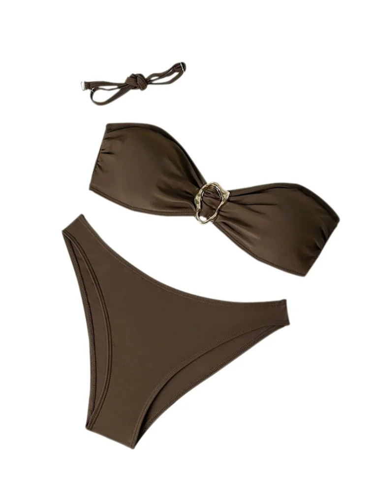 Biquíni feminino maiô 2026 novo sólido bandeau biquinis conjunto sexy cintura alta banho de verão duas peças beachwear maiô feminino