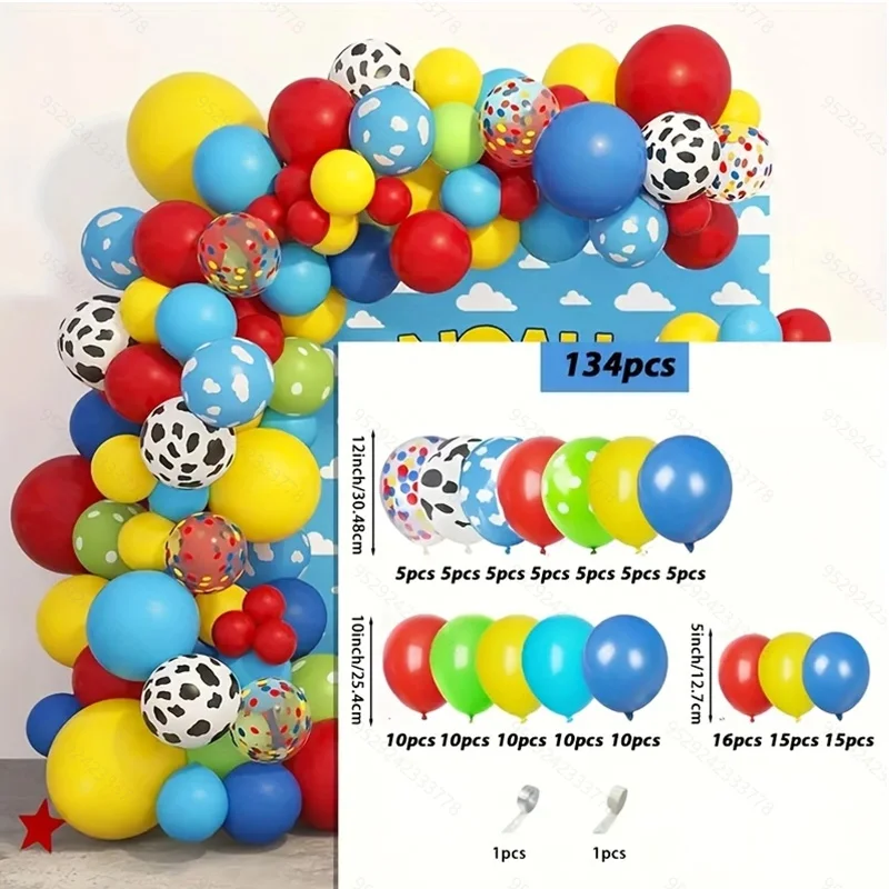 134pcs Cartoon Red Yellow Blue Polka Dot Balloon Chain Set 10