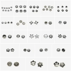 50Pcs / Lot  6 style European Zinc Alloy Antique Silver Bead Caps for Bracelet Making EC5