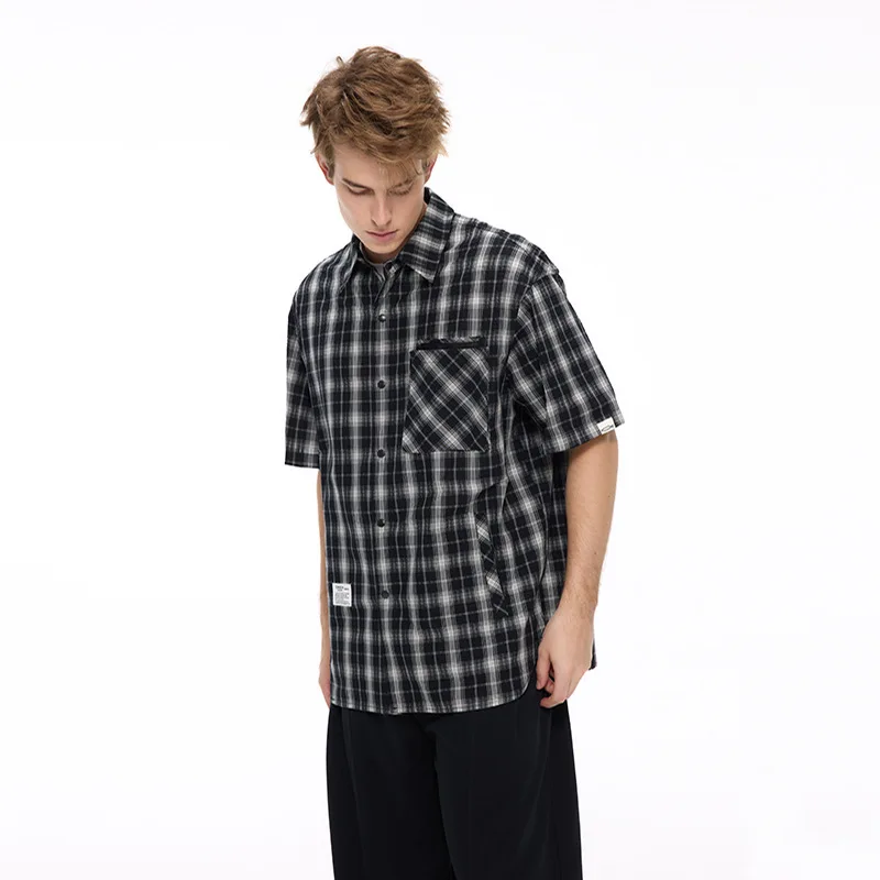 

Весна-лето, горный стиль, уличная рубашка в клетку, свободная рубашка с короткими рукавами и карманами, чистый хлопок, новинка 2025 года, повседневная 1F3P